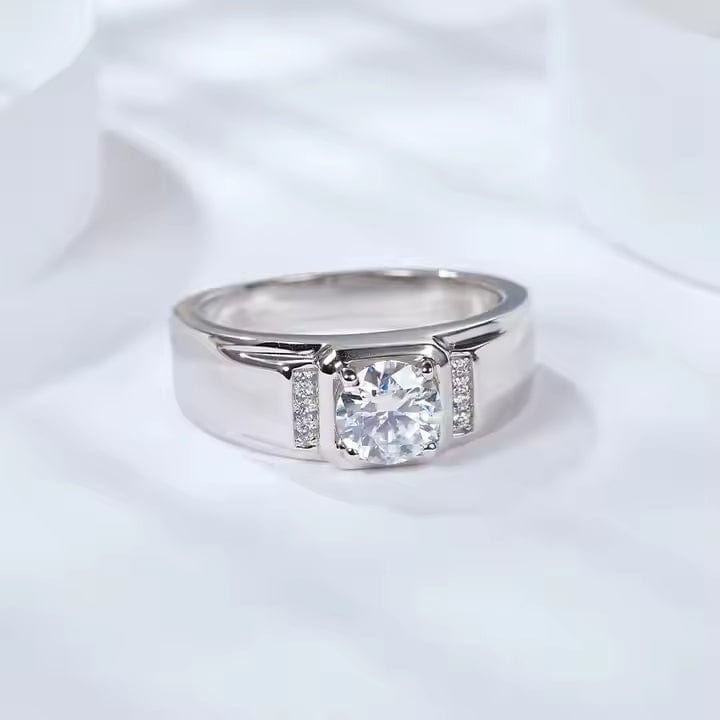 Moissanite Ring Men  Sterling Silver Moissanite Mens Diamond Wedding Ring - Nawaz Jewellers