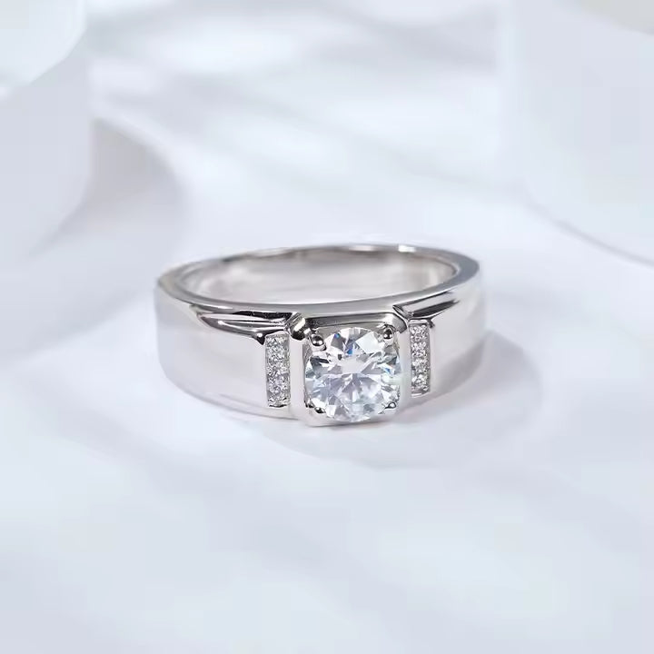 Moissanite Ring Men  Sterling Silver Moissanite Mens Diamond Wedding Ring