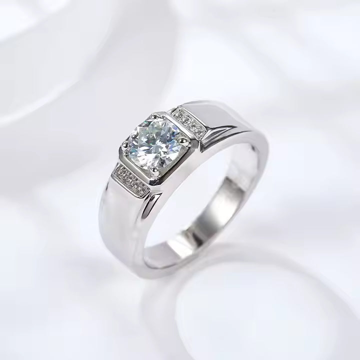 Moissanite Ring Men  Sterling Silver Moissanite Mens Diamond Wedding Ring