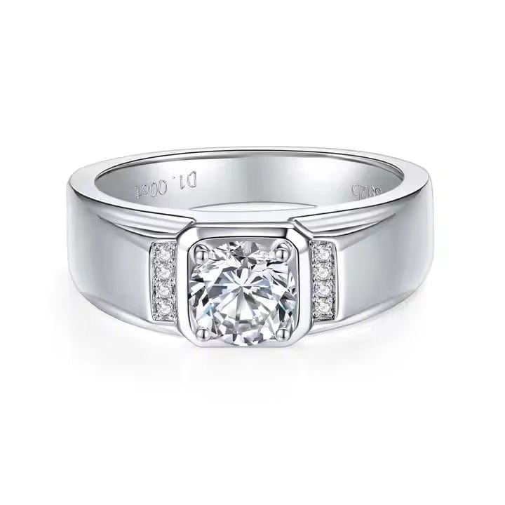 Moissanite Ring Men  Sterling Silver Moissanite Mens Diamond Wedding Ring - Nawaz Jewellers