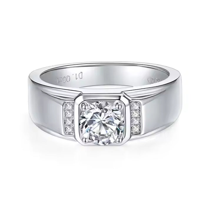 Moissanite Ring Men  Sterling Silver Moissanite Mens Diamond Wedding Ring