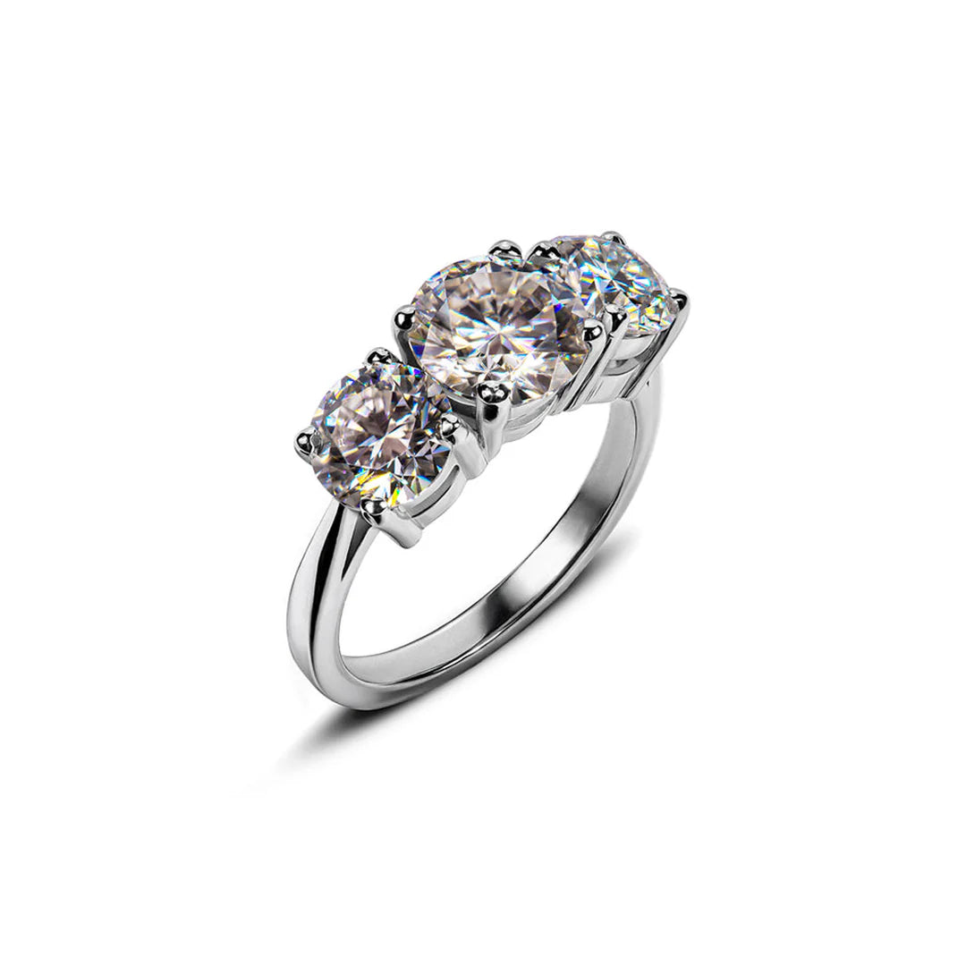 A Trio-Moissanite Ring