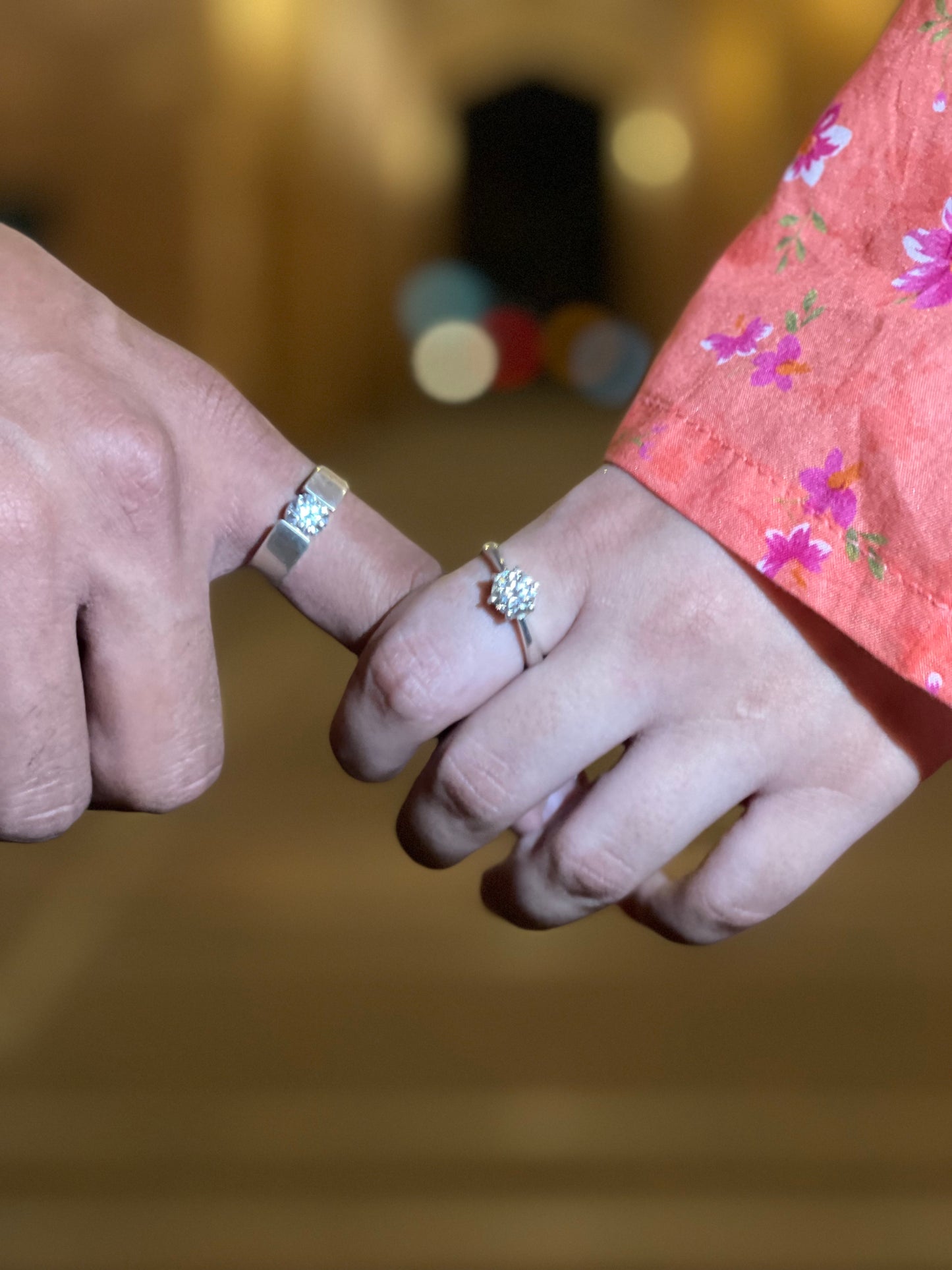 Engrave Sign of Love Couple Moissanite Rings