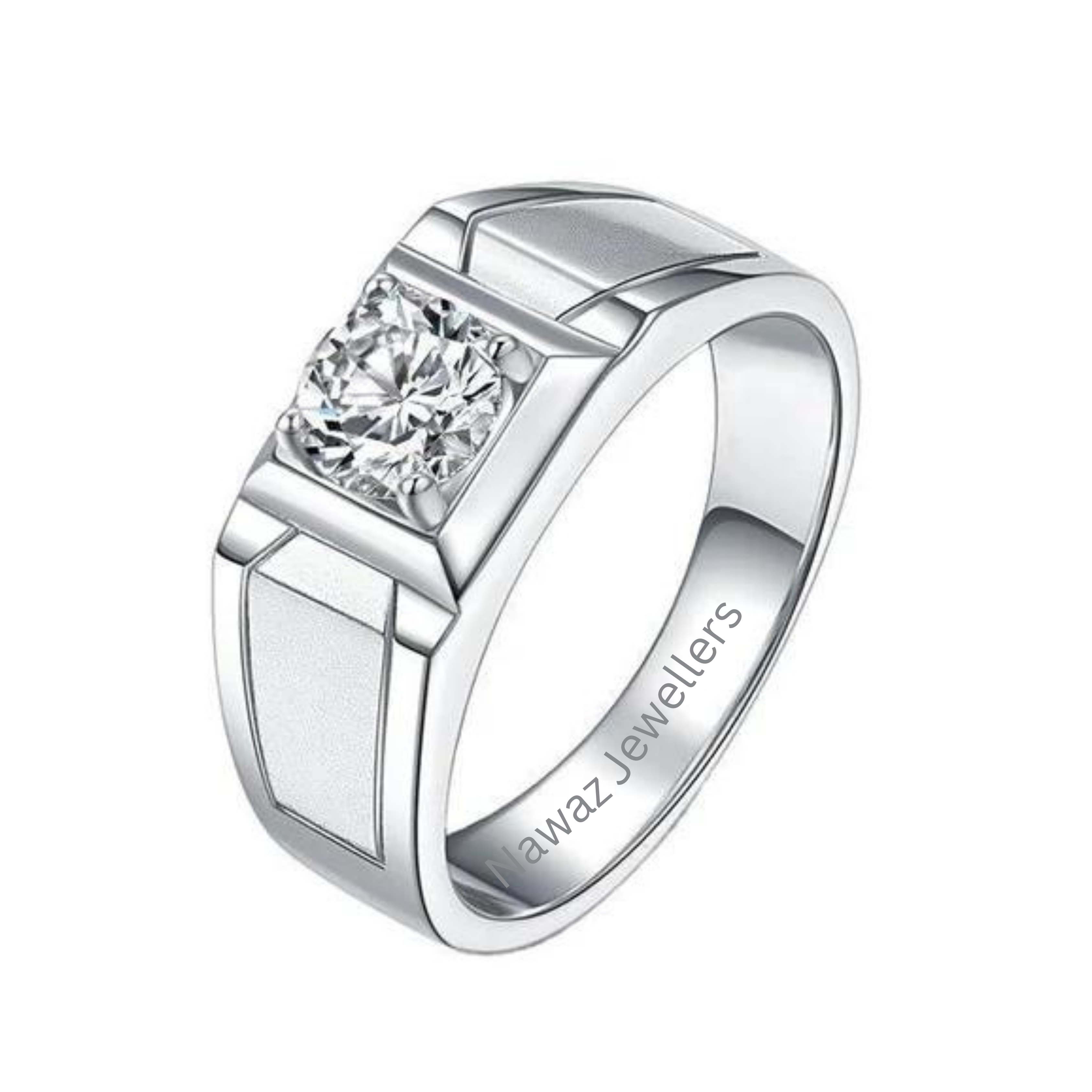 Round Cut Solitaire Moissanite Men's Ring - Nawaz Jewellers