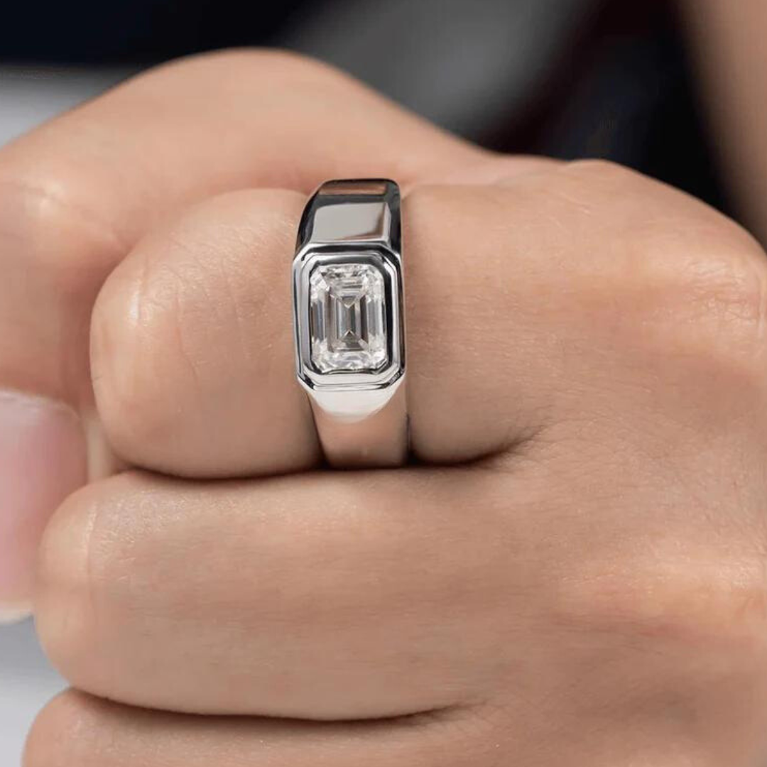 Emerald-Cut Solitaire Men's Band - Nawaz Jewellers