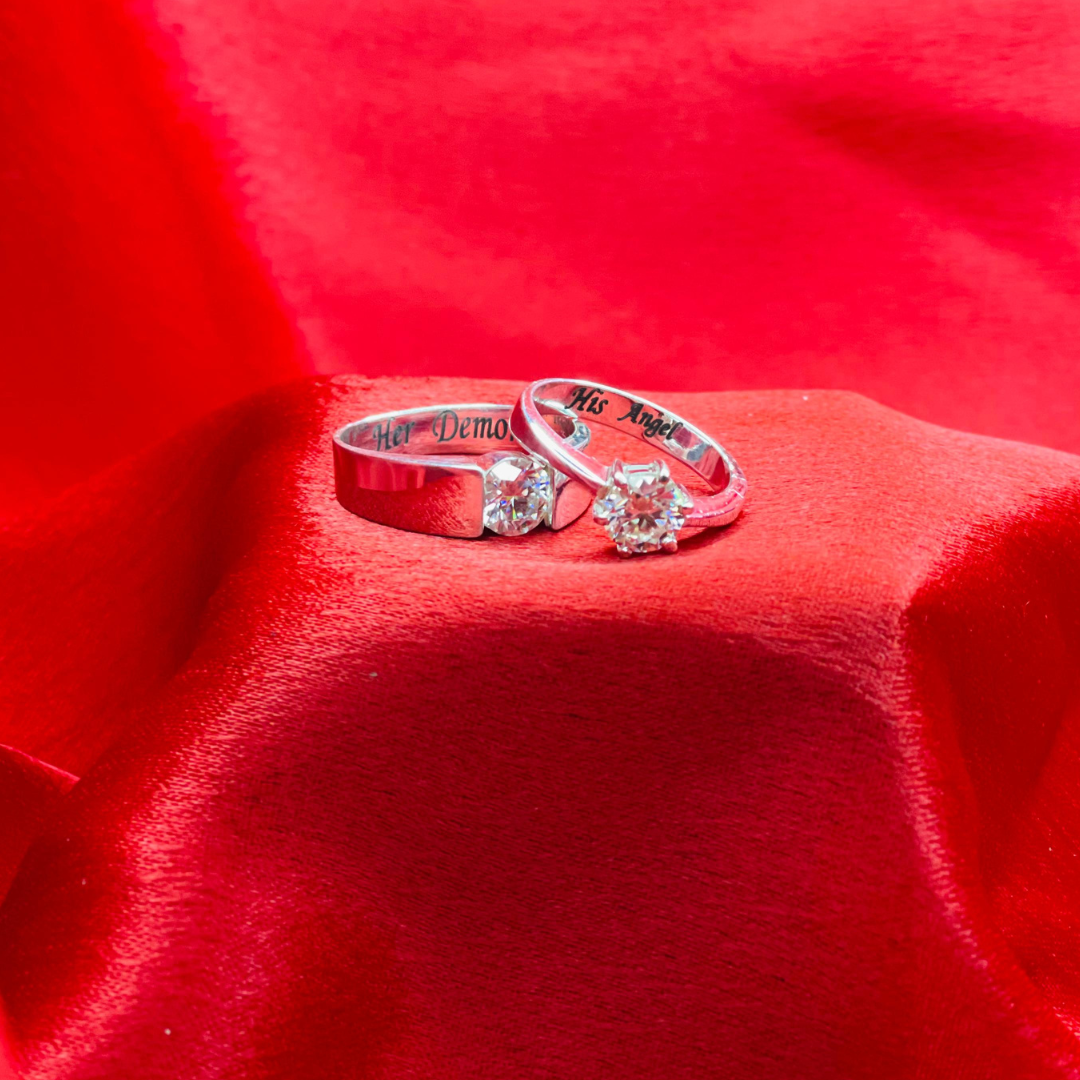 Engrave Sign of Love Couple Moissanite Rings - Nawaz Jewellers