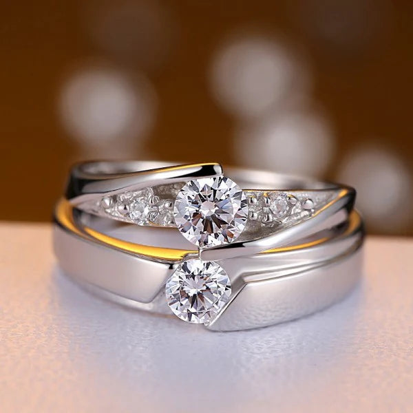 Solitaire Moissanite Couple Bands - Nawaz Jewellers