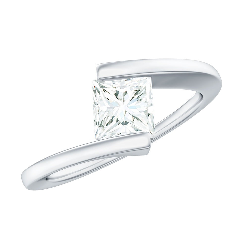 NJW-432 Princess Diamond Rotated Head Engagement Ring 18K White Gold Solitaire