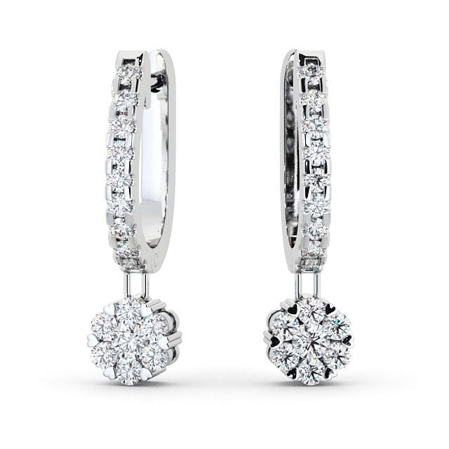 18ct White Gold 0.75ct Diamond Cluster Drop Earrings