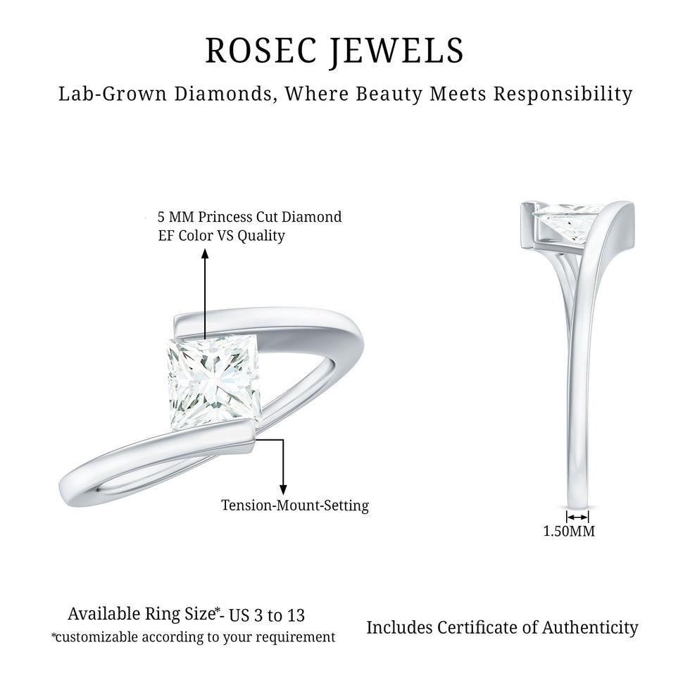 NJW-432 Princess Diamond Rotated Head Engagement Ring 18K White Gold Solitaire